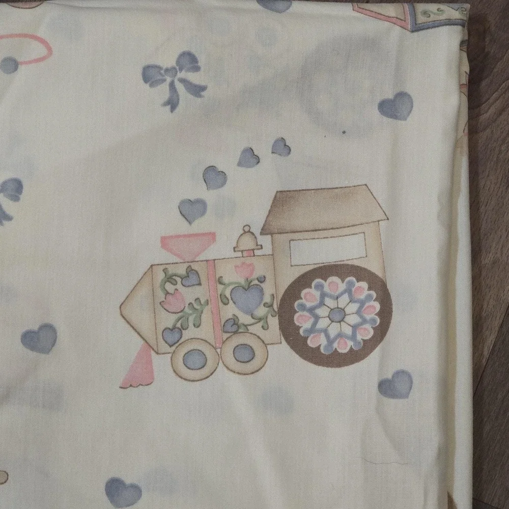 2 Rocking Horse Vtg Toys Nursery Baby Room Handmade Curtains Valance Cottagecore